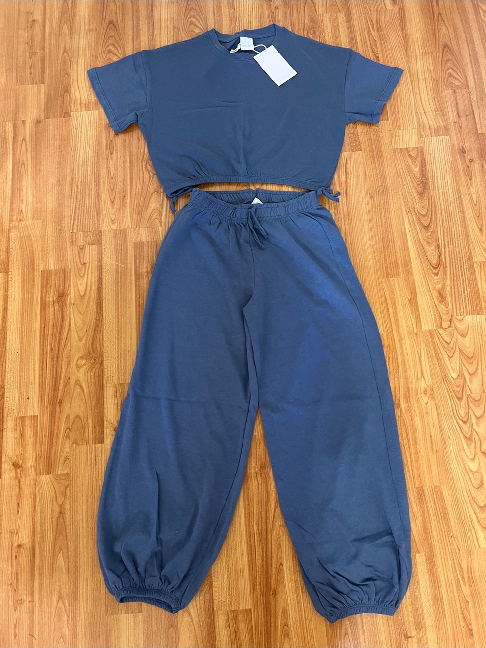 Zara Girl  Blue Balloon Jogger Set with Cropped Tie-Top